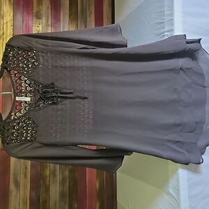 Elegant Gray Women's Blouse with Lace Detail